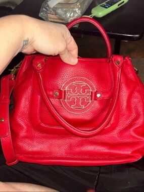 Tory Burch Amanda leather bagFrench red color pebbled leather retail $465.